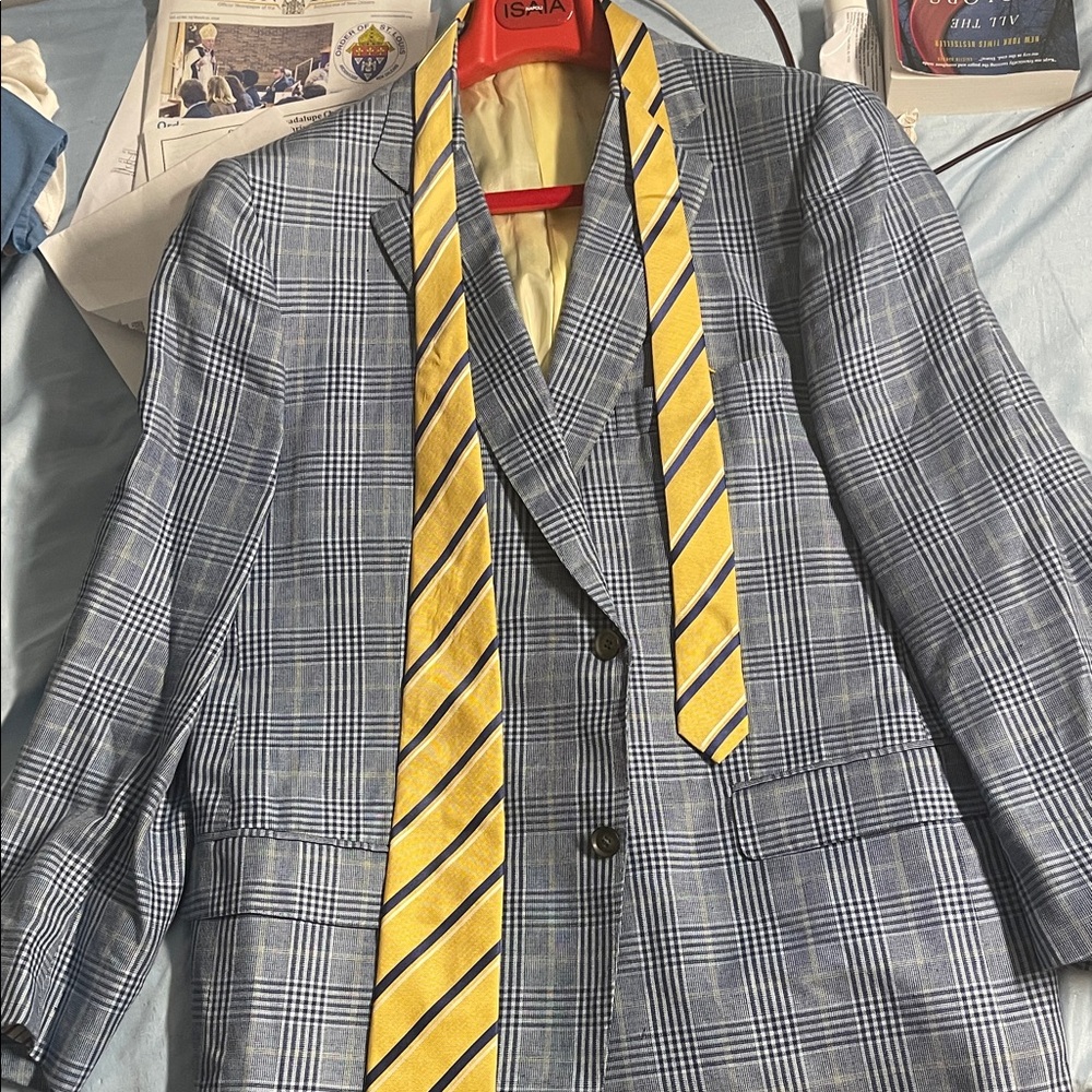 Isaia Bespoke Light Blue Plaid Sport Coat